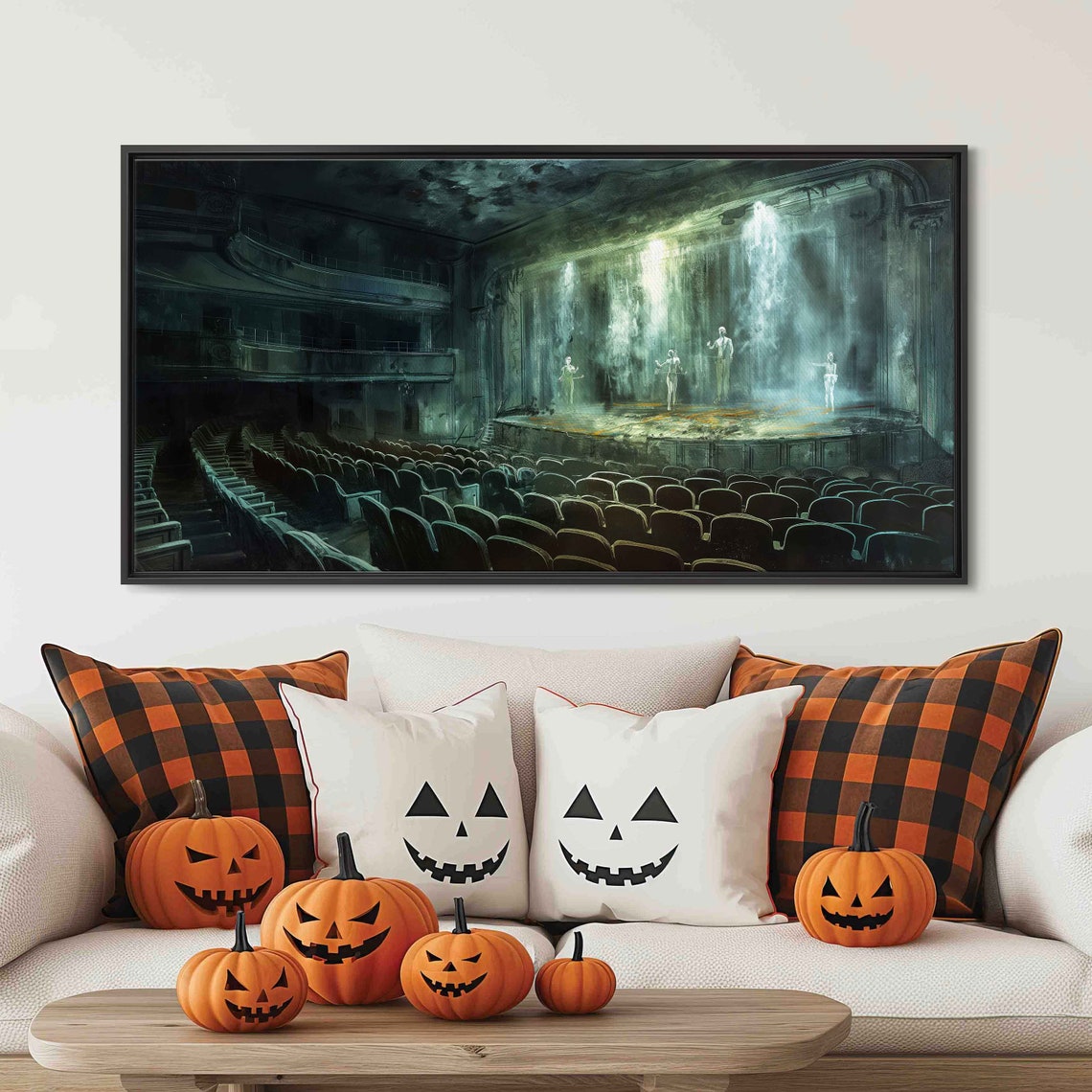 Ghostly Performers On Abandoned Theater Stage Moonlight Wall Art