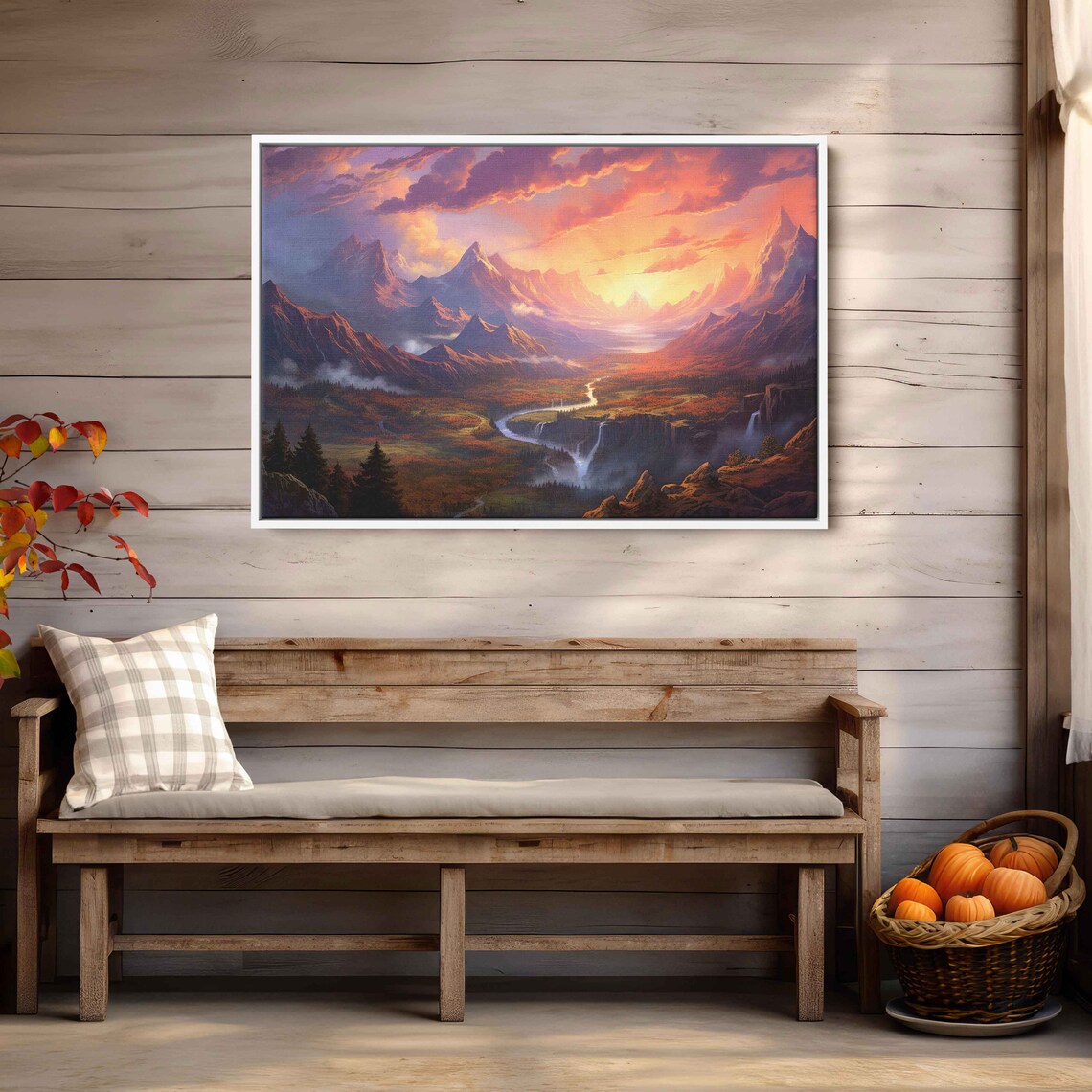 Sprawling Mountain Landscape With River During Sunset Framed Print Ready To Hang - Image 3