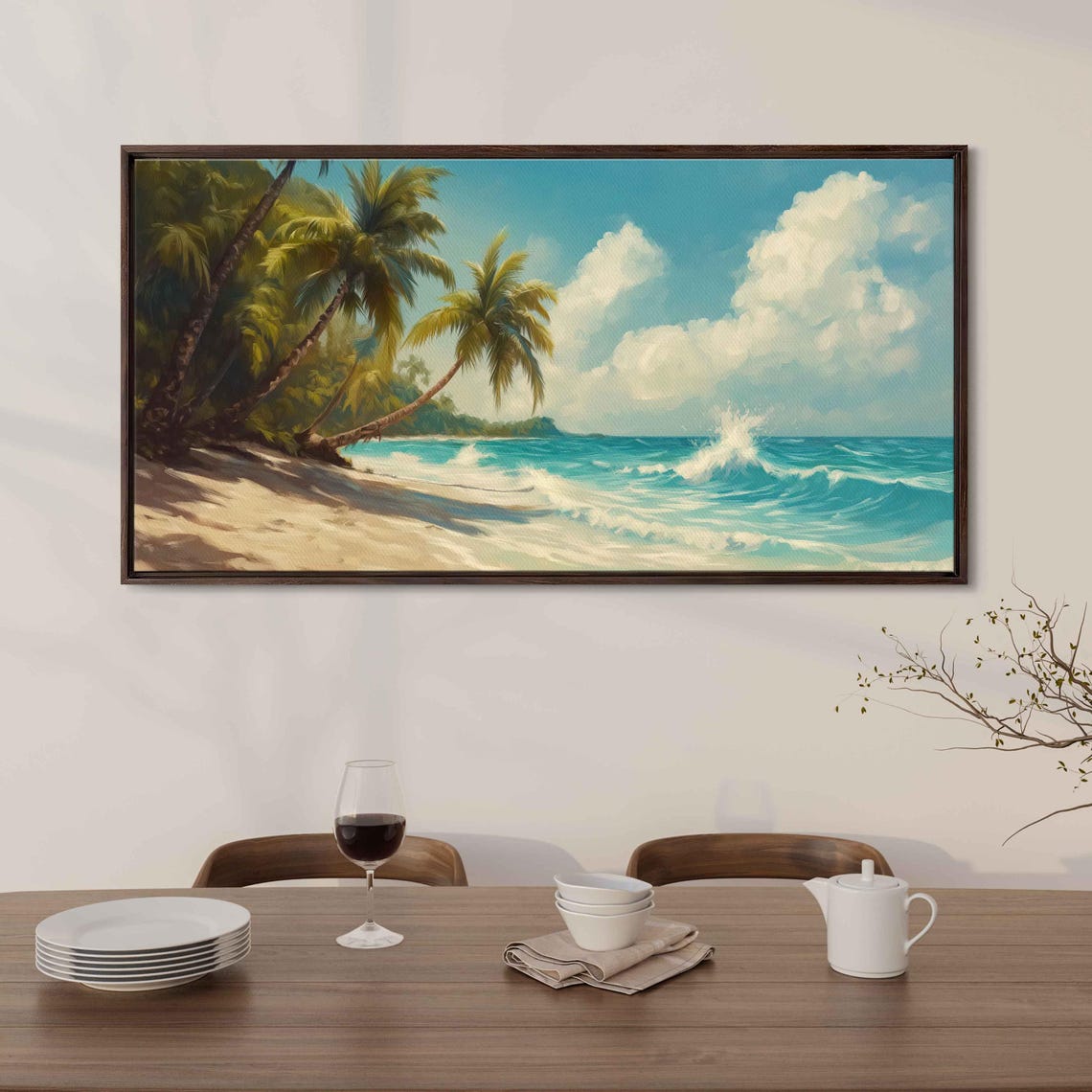 Tropical Palm Beach Turquoise Waves And Sandy Shore Travel Poster