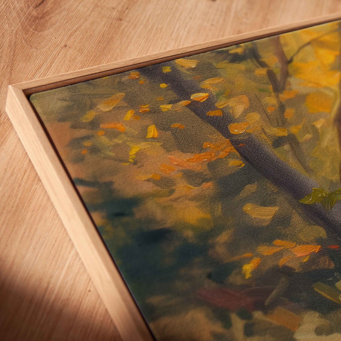 Autumn Forest Stream Wooden Bridge Golden Fall Oil Painting Poster - Image 2