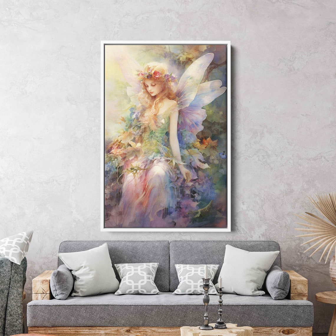 Enchanted Watercolor Fairy Colorful Magical Wings Floral Fantasy Print - Image 3