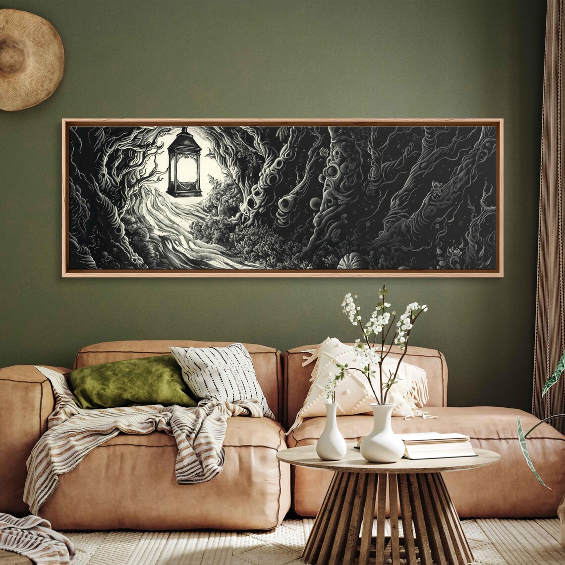 Gothic Lantern in Dark Twisted Forest Glowing Path Ink Halloween Poster - Image 3
