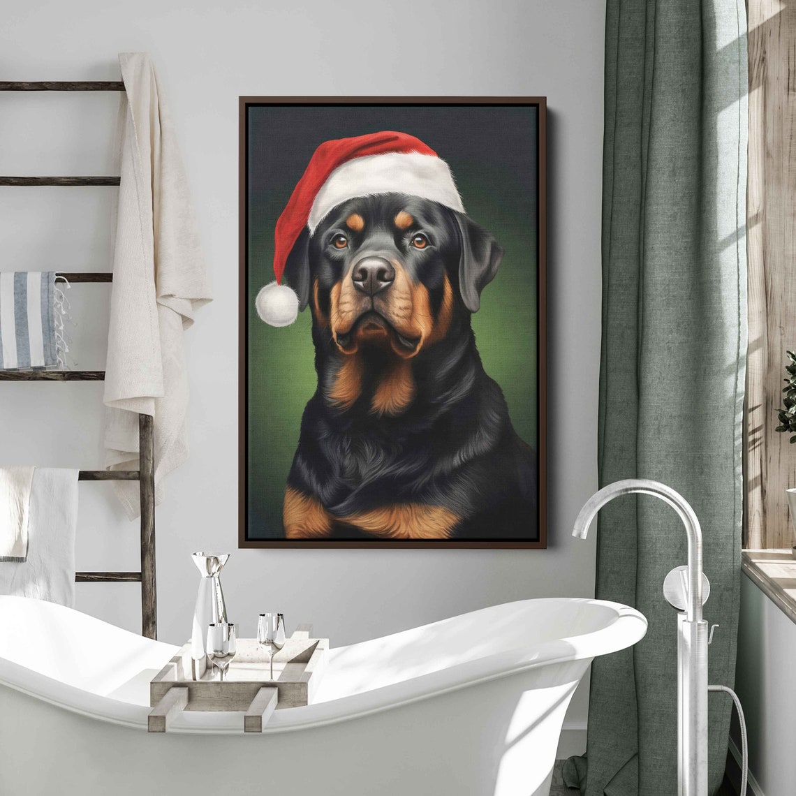 Regal Rottweiler in Santa Hat Festive Christmas Portrait Poster - Image 3