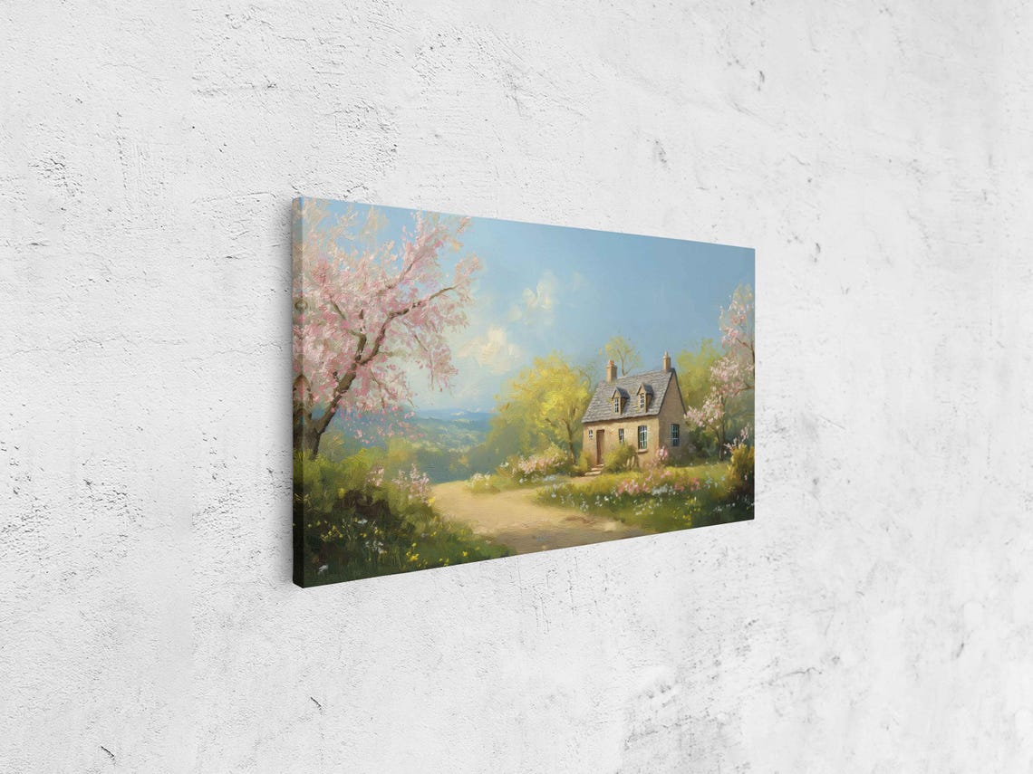 Stone Cottage In Spring Blossoms Panoramic Countryside Poster - Image 4