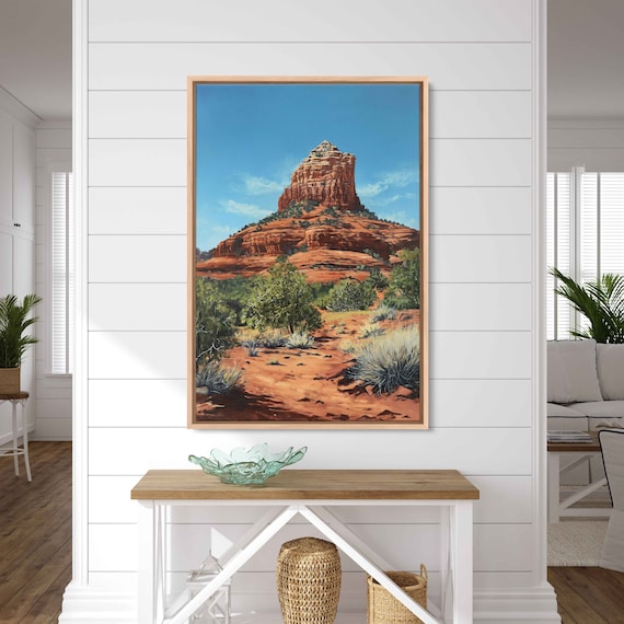 Bell Rock Butte Sedona Arizona Red Rock Landscape Wall Art Print Western Painting Canyon Gorge Ready To Hang