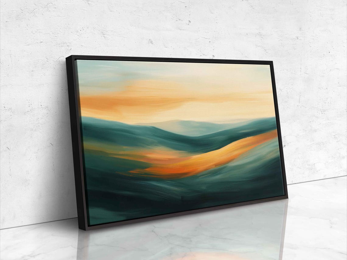 Abstract Sunset Landscape Swirling Teal Orange Modern Art Poster - Image 4