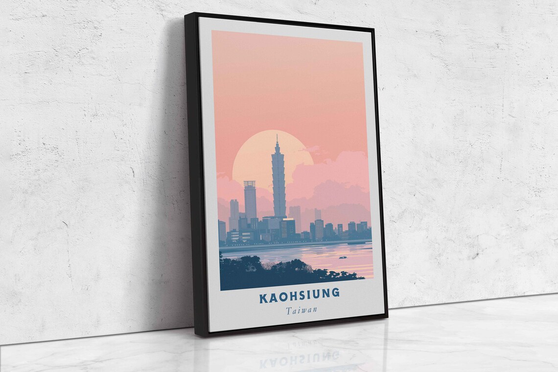 Kaohsiung Taiwan Skyline Sunset Tower Harbor View Travel Poster - Image 2