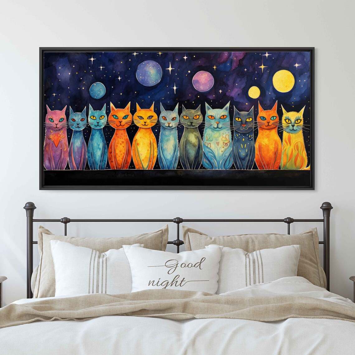 Celestial Cats Watercolor Stars and Moons Art Print - Image 3