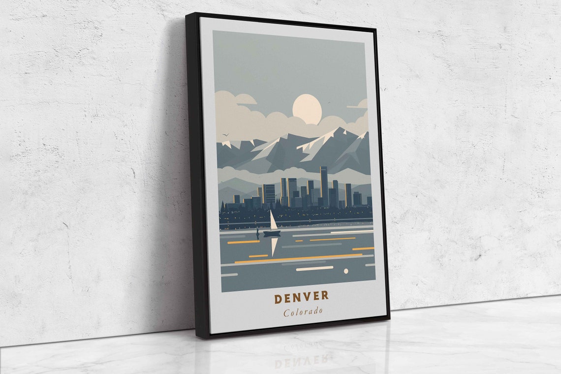 Denver Colorado Skyline Rocky Mountains Moonlight Travel Poster - Image 2