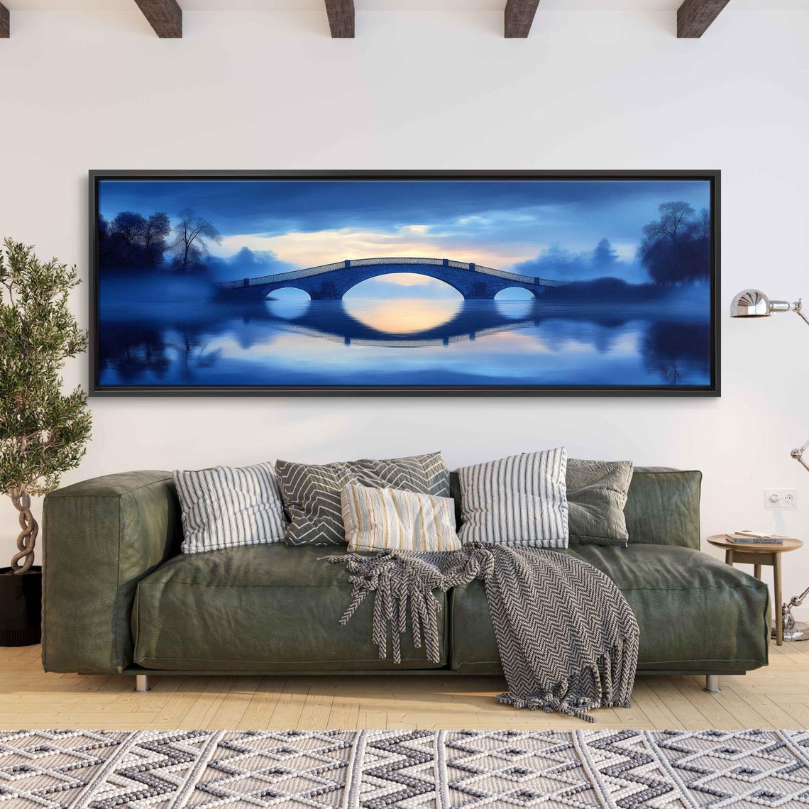 Old Bridge Over Calm River Wall Art Print Serene Dusk Scene Dreamy Landscape