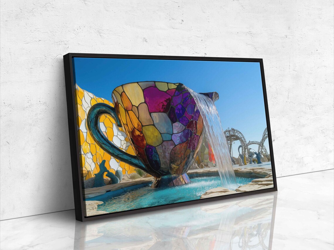 Oversized Teacup Pouring Rainbow Waterfall Art Print - Image 4