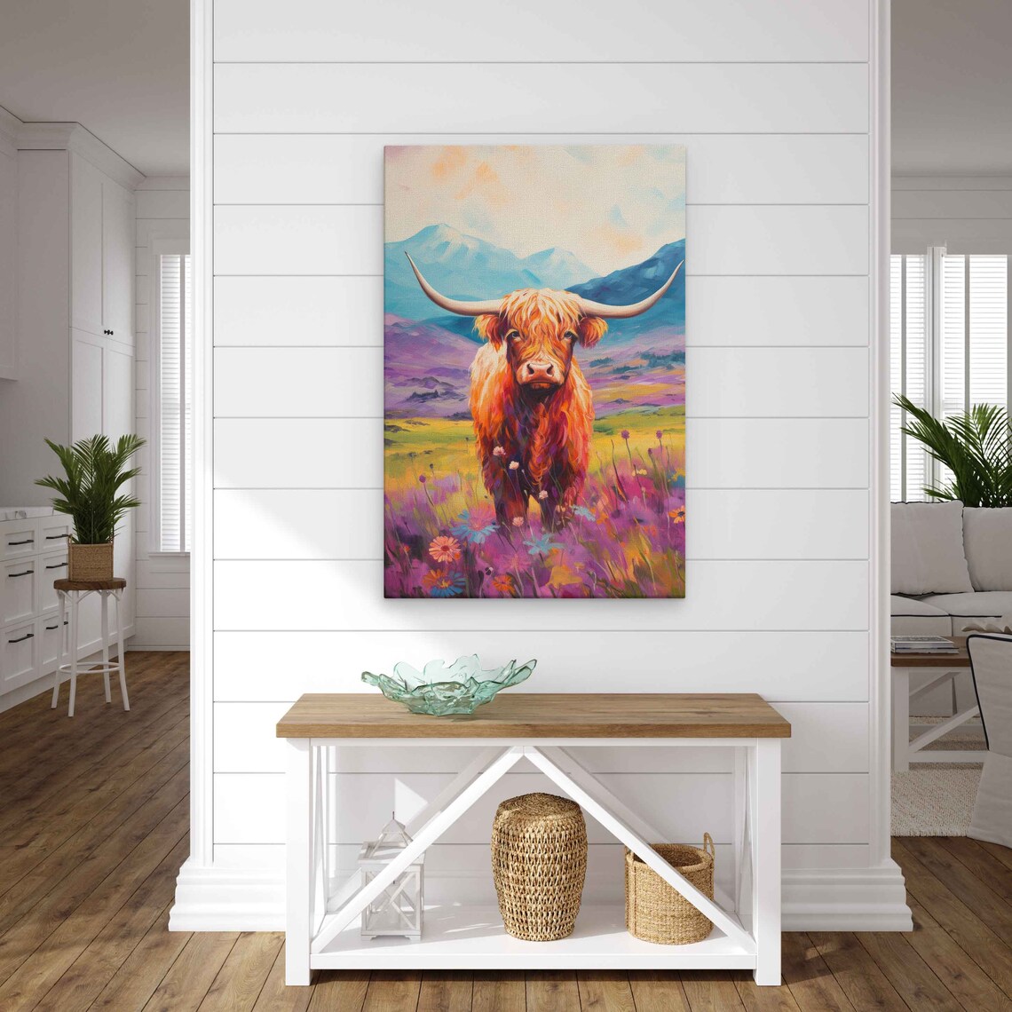 Highland Cow Colorful Painting, Rustic Farmhouse Art Print - Image 3