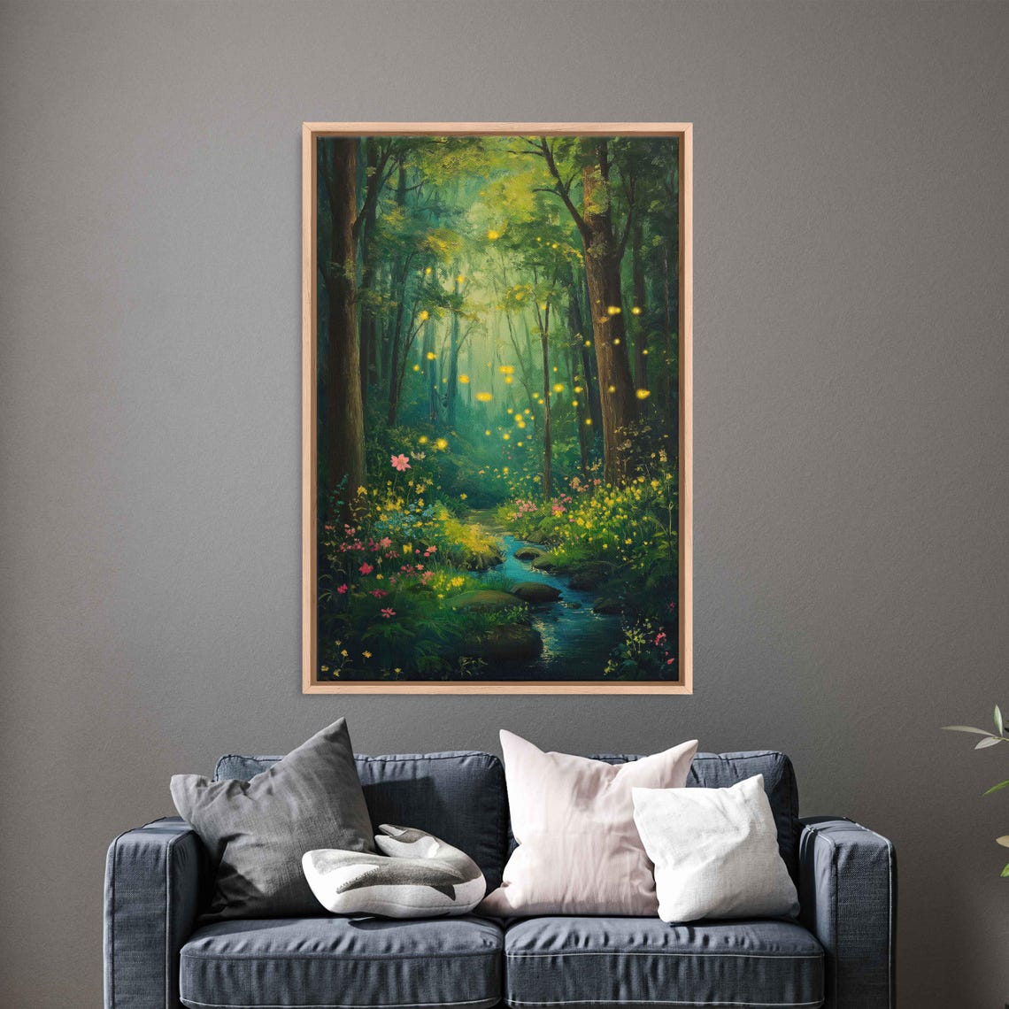 Enchanted Forest Stream With Fireflies And Wildflowers Painting Poster - Image 3