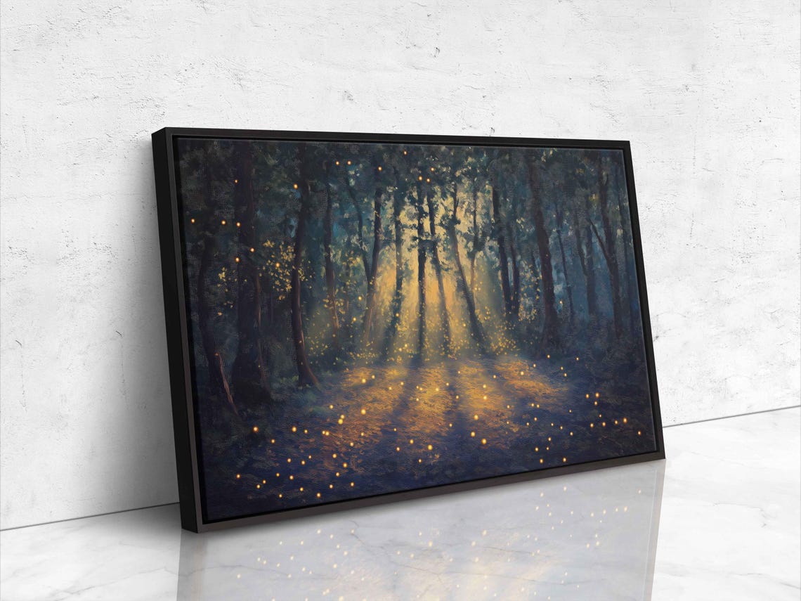 Sunbeam Forest Clearing With Fireflies Magical Woodland Light Poster - Image 4