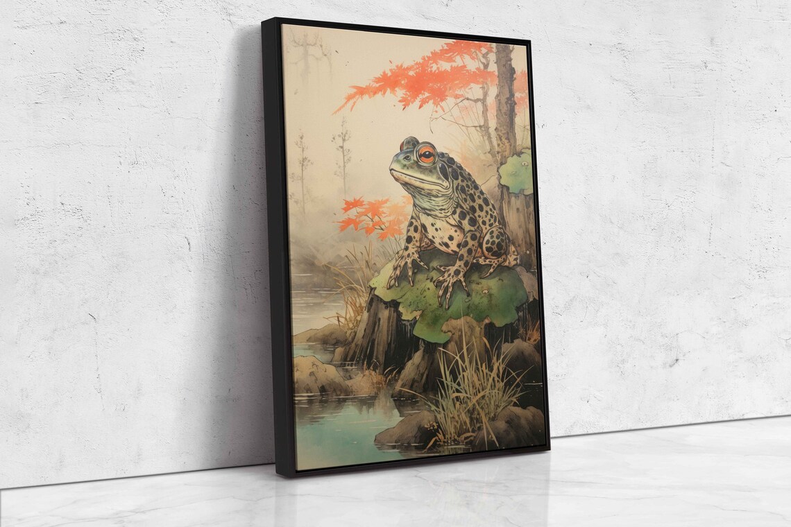 Vintage Japanese Frog Acrylic Painting Art Print - Image 4