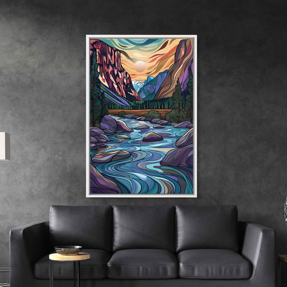 Flowing Rock River Colorful Valley Soothing Sunset Art Framed Print Ready To Hang - Image 3
