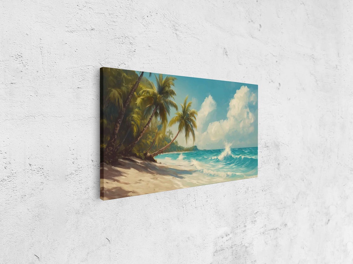 Tropical Ocean Landscape Wall Art Print Palm Trees Turquoise Waves Gentle Breeze - Image 4