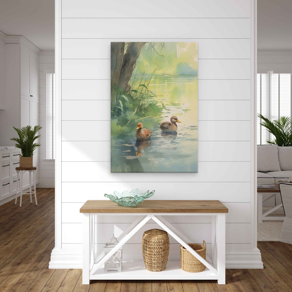 Pair of Ducks Watercolor Pond Riverside Tranquil Lake Scene Art Poster - Image 2