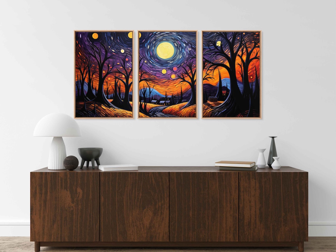 Van Gogh-Inspired Starry Night Halloween Art Print - Image 2