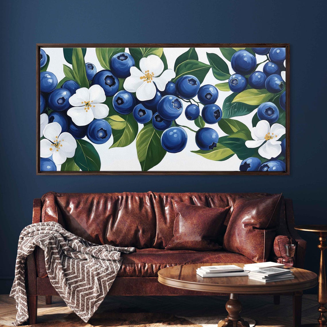 Fresh Blueberries White Blossoms Vines Bright Botanical Art Poster - Image 3