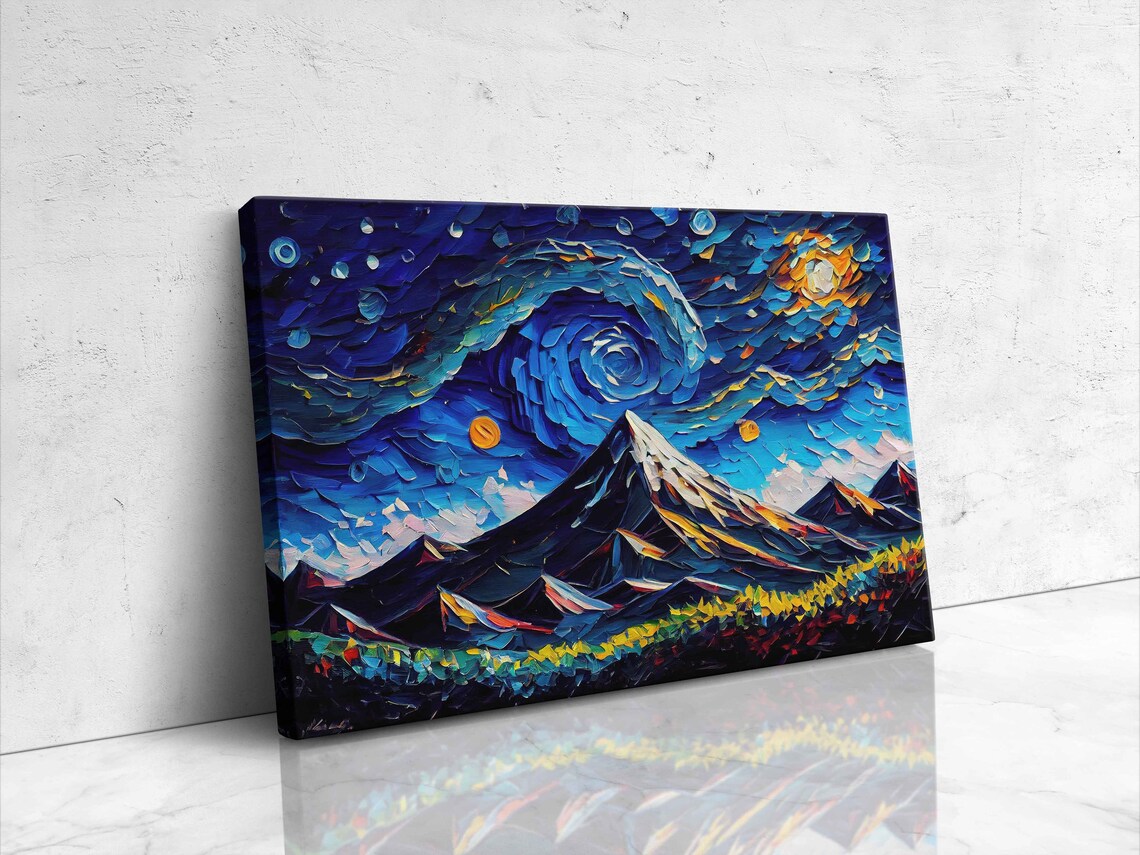 Van Gogh-Inspired Starry Night Mountain Art Print - Image 4