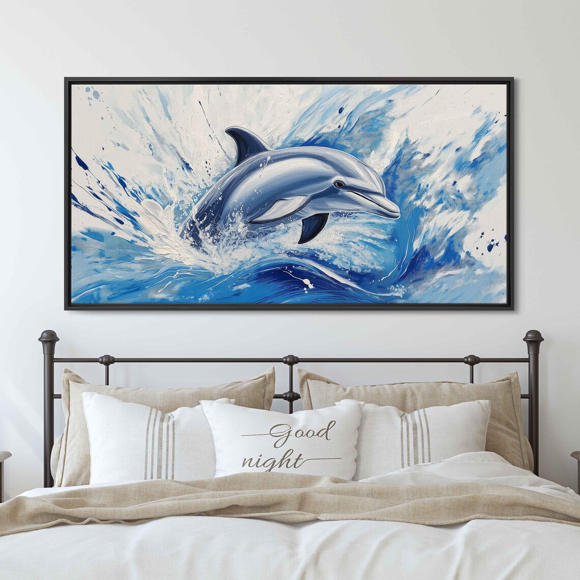 Dolphin Splashing Through Water, Modern Acrylic