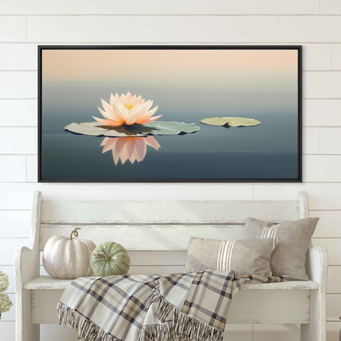 Pink Water Lily Floating Minimalist Zen Pond Reflection Art Poster