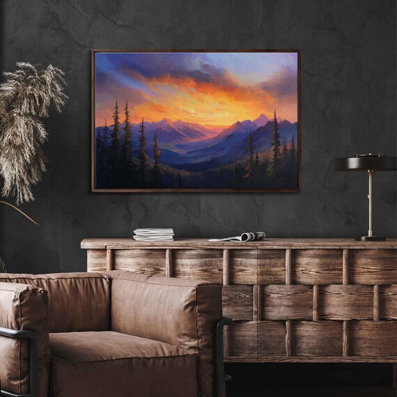 Rocky Mountains Sunset Art Print, Adventure