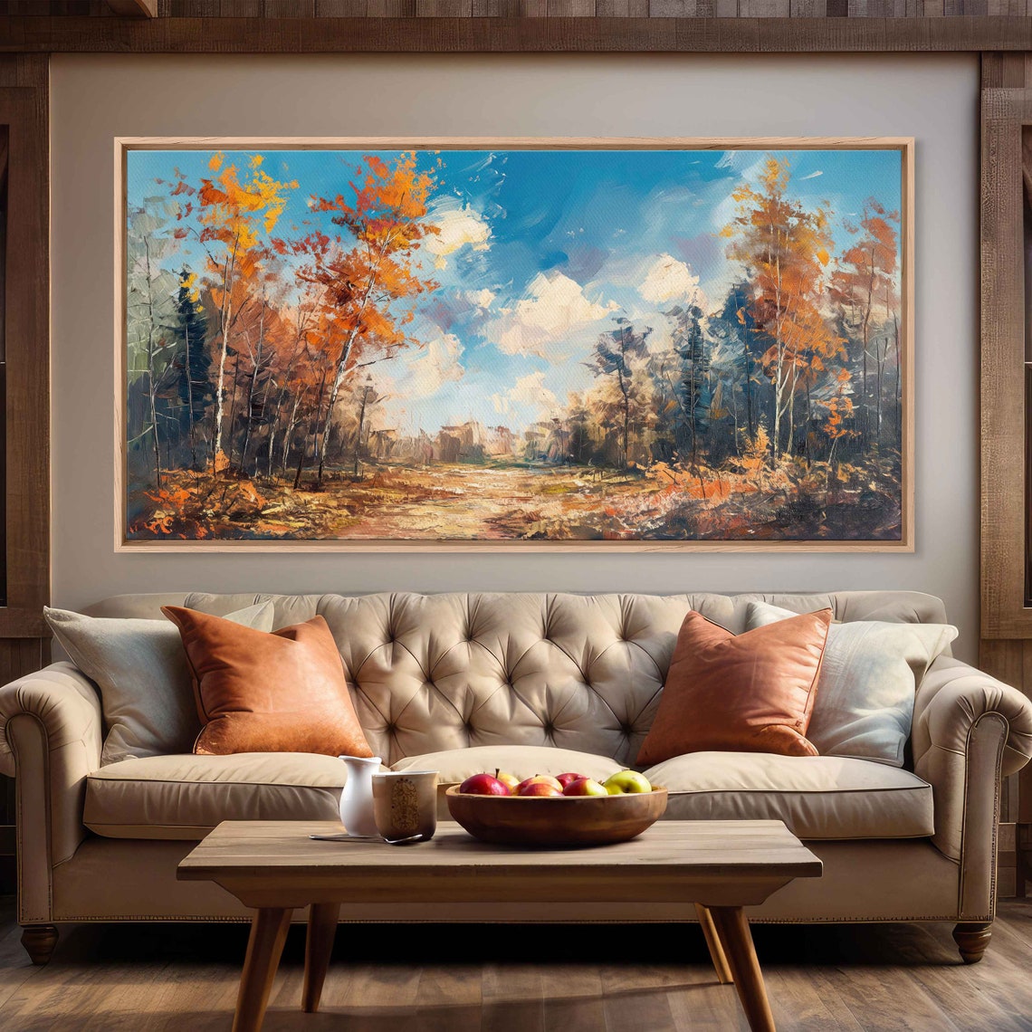 Autumn Forest Path Impressionist Painting Golden Orange Trees Print