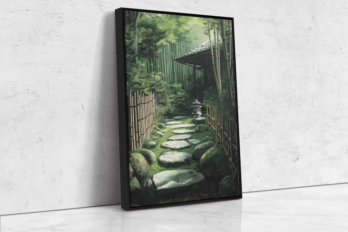 Traditional Japanese Zen Garden Stone Path Bamboo Grove Kyoto Poster - Image 4
