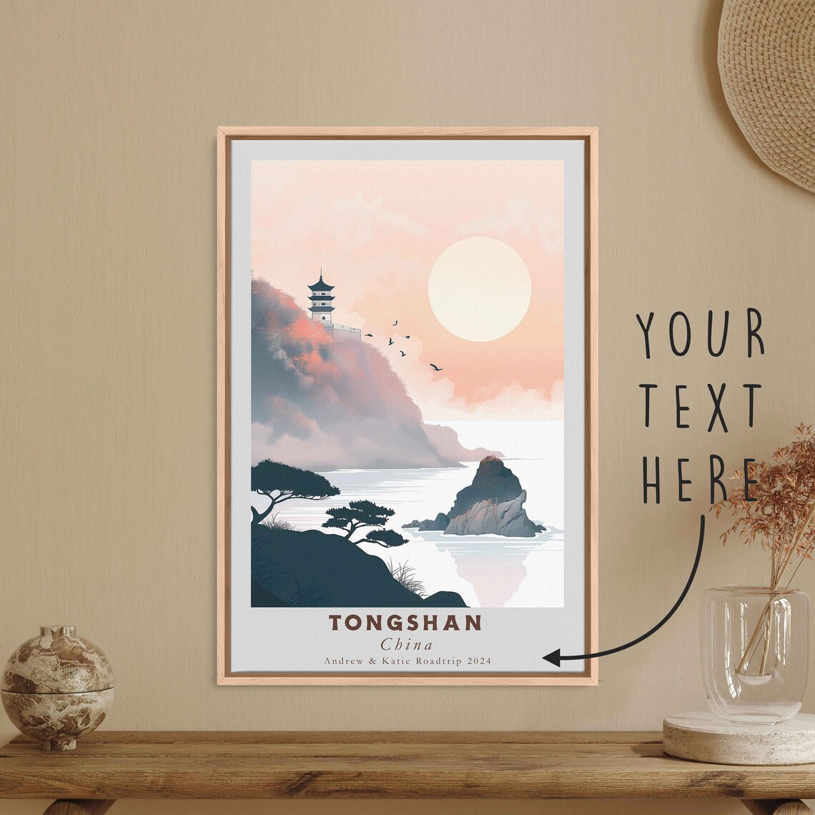 Tongshan China Cliffside Pagoda Sunrise Minimalist Travel Poster - Image 3