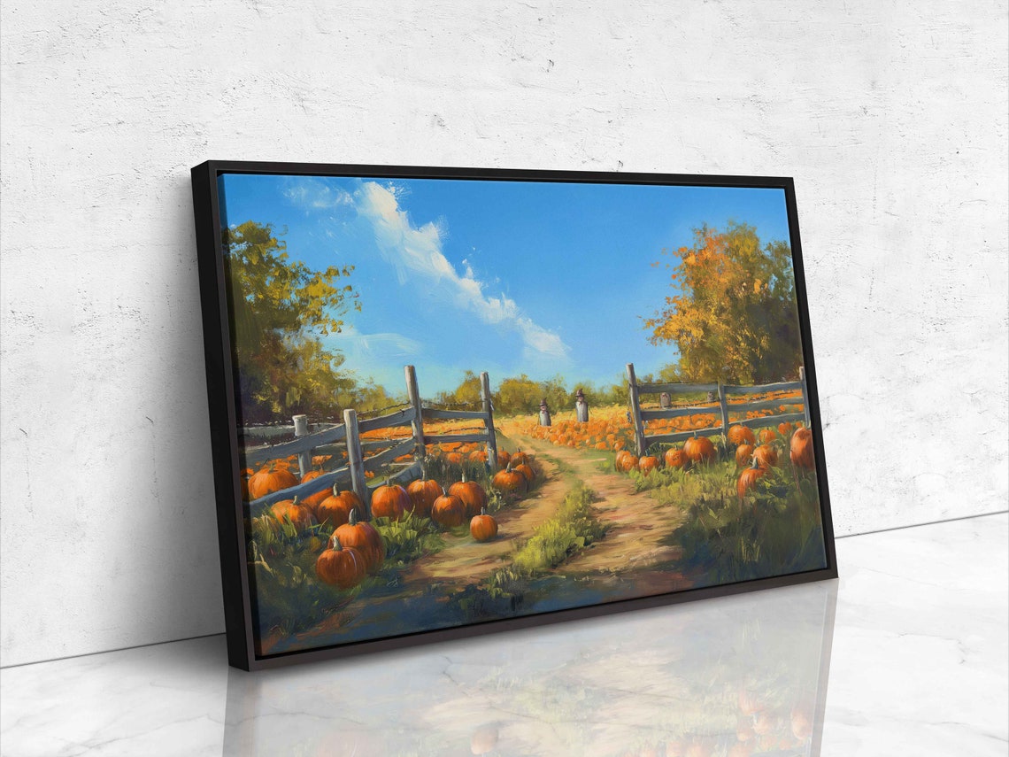 Pumpkin Patch Farm Dirt Path Wooden Gates Bright Autumn Sky Poster - Image 4