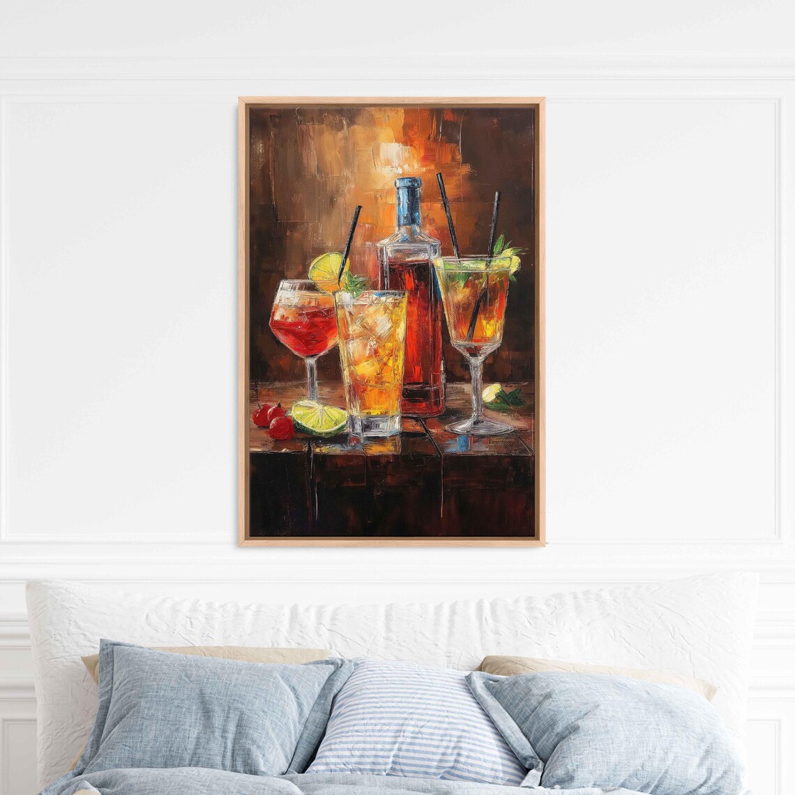Classic Cocktails Wooden Bar Whiskey Warm Oil Still Life Wall Art