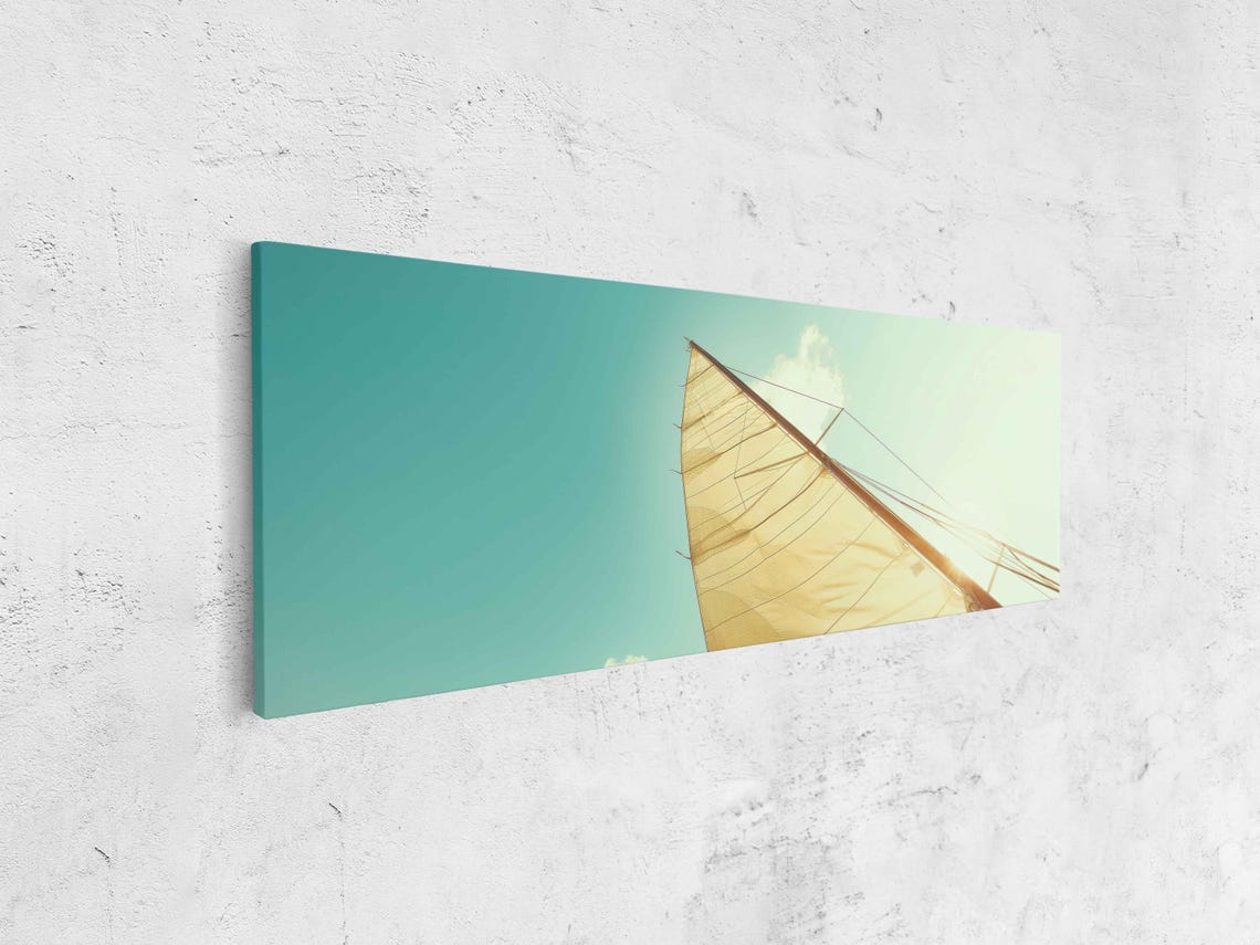 Golden Sunset Sail Close-Up Panoramic Nautical Wall Art Print - Image 4