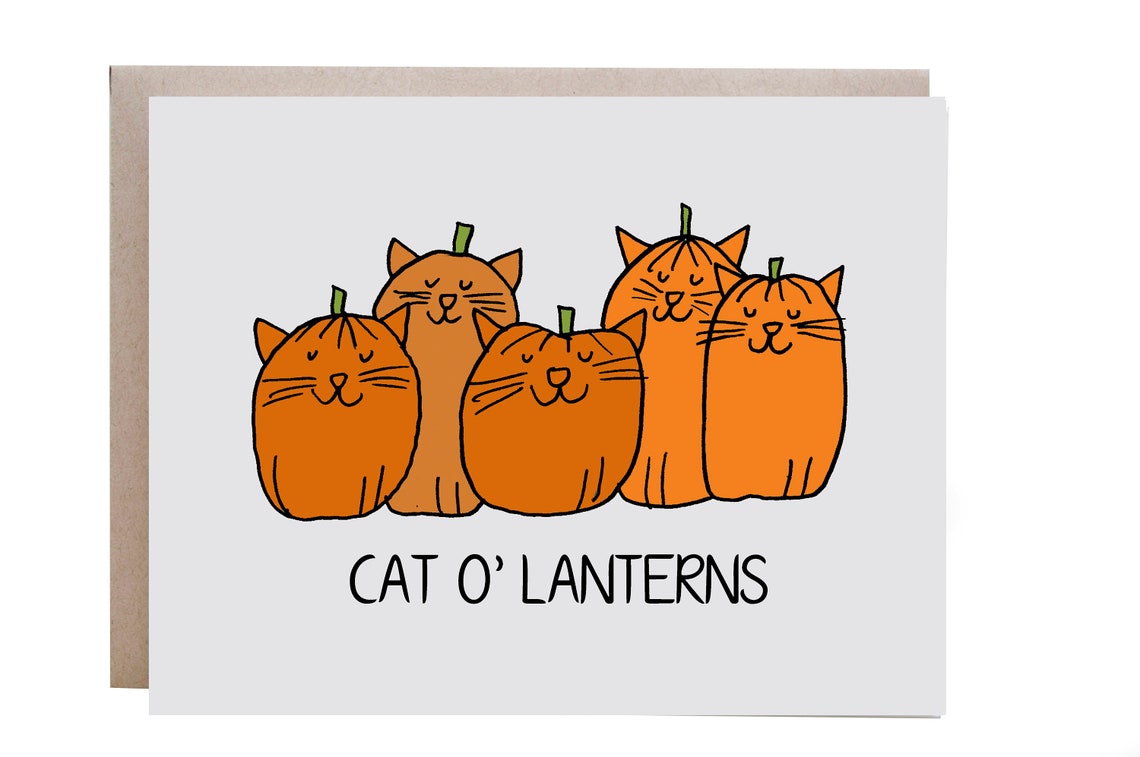 Cat O' Lanterns Halloween Pumpkin Cats Pun Card Poster Design
