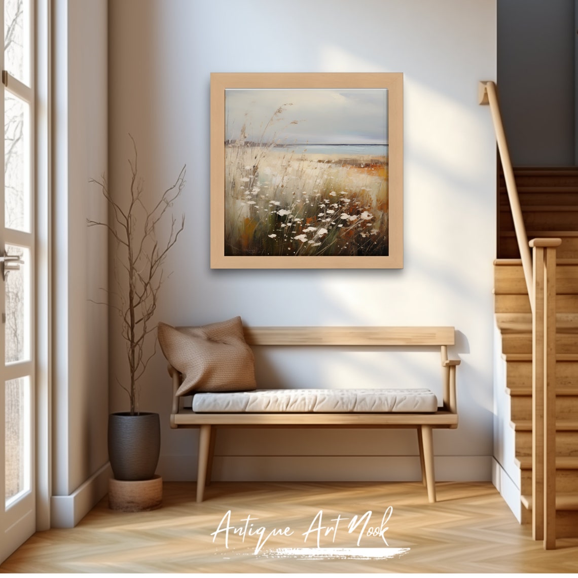 Field Of Flowers Print Vintage Landscape Antique Wall Art Flower Oil Painting Moody Vintage Style Decor - Image 2