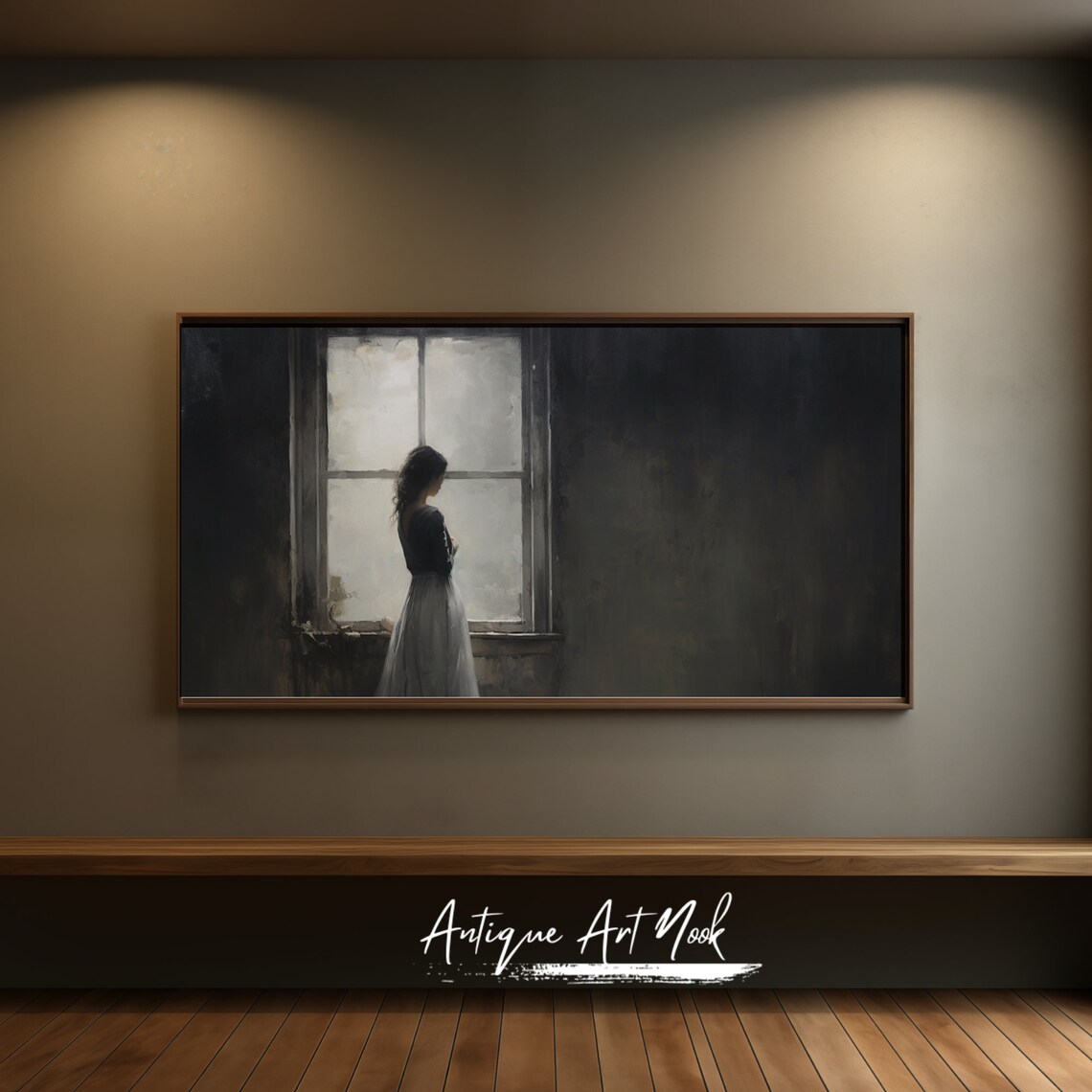 Woman in a Dark Dress by a Tall Window Moody Portrait Poster - Image 3