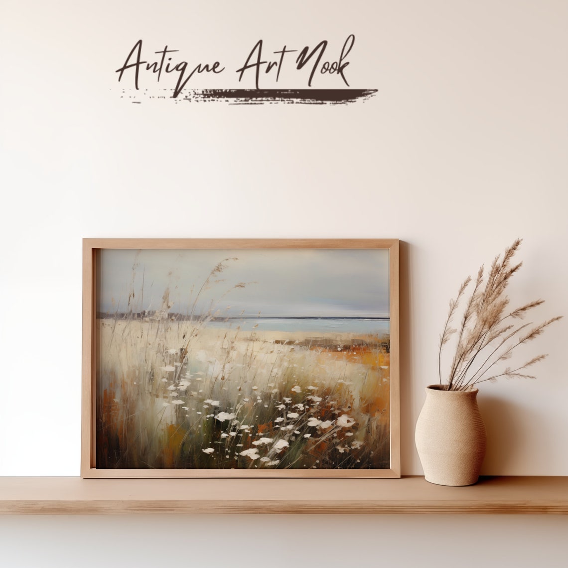 Field Of Flowers Print Vintage Landscape Antique Wall Art Flower Oil Painting Moody Vintage Style Decor - Image 3