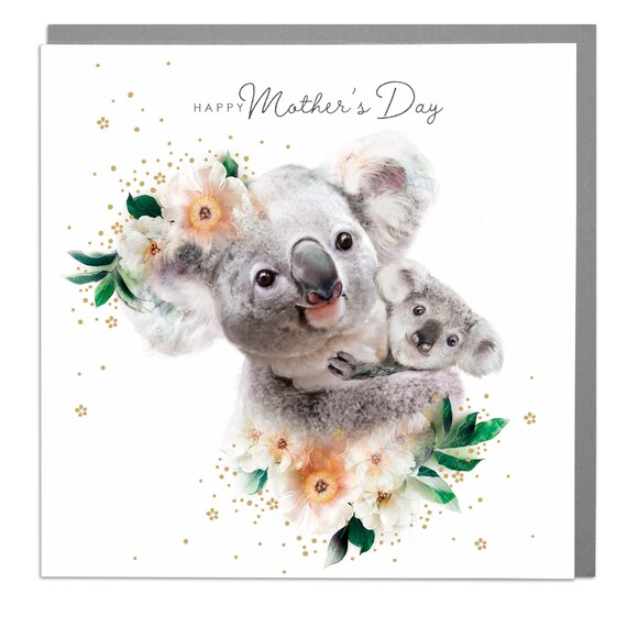 Adorable Mother Koala and Baby Happy Mother's Day Floral Poster
