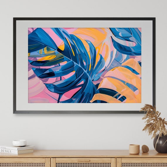 Monstera Leaf Tropical Paradise Painting, Botanical Abstract