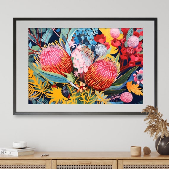 Australian Banksia Love Art Print, Native Flowers