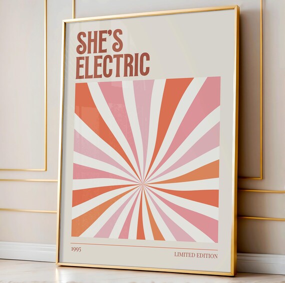 Shes Electric Wall Print Music Wall Decor Print Pink Art Print Cute Dorm Wall Art Vintage Music Poster Aesthetic Art