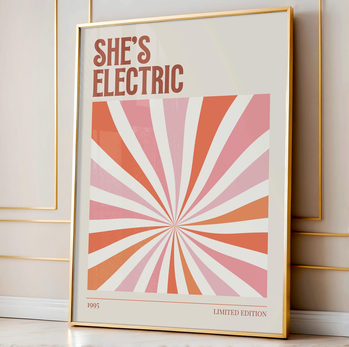 Oasis Shes Electric 1995 Britpop Pink Retro Sunburst Music Poster