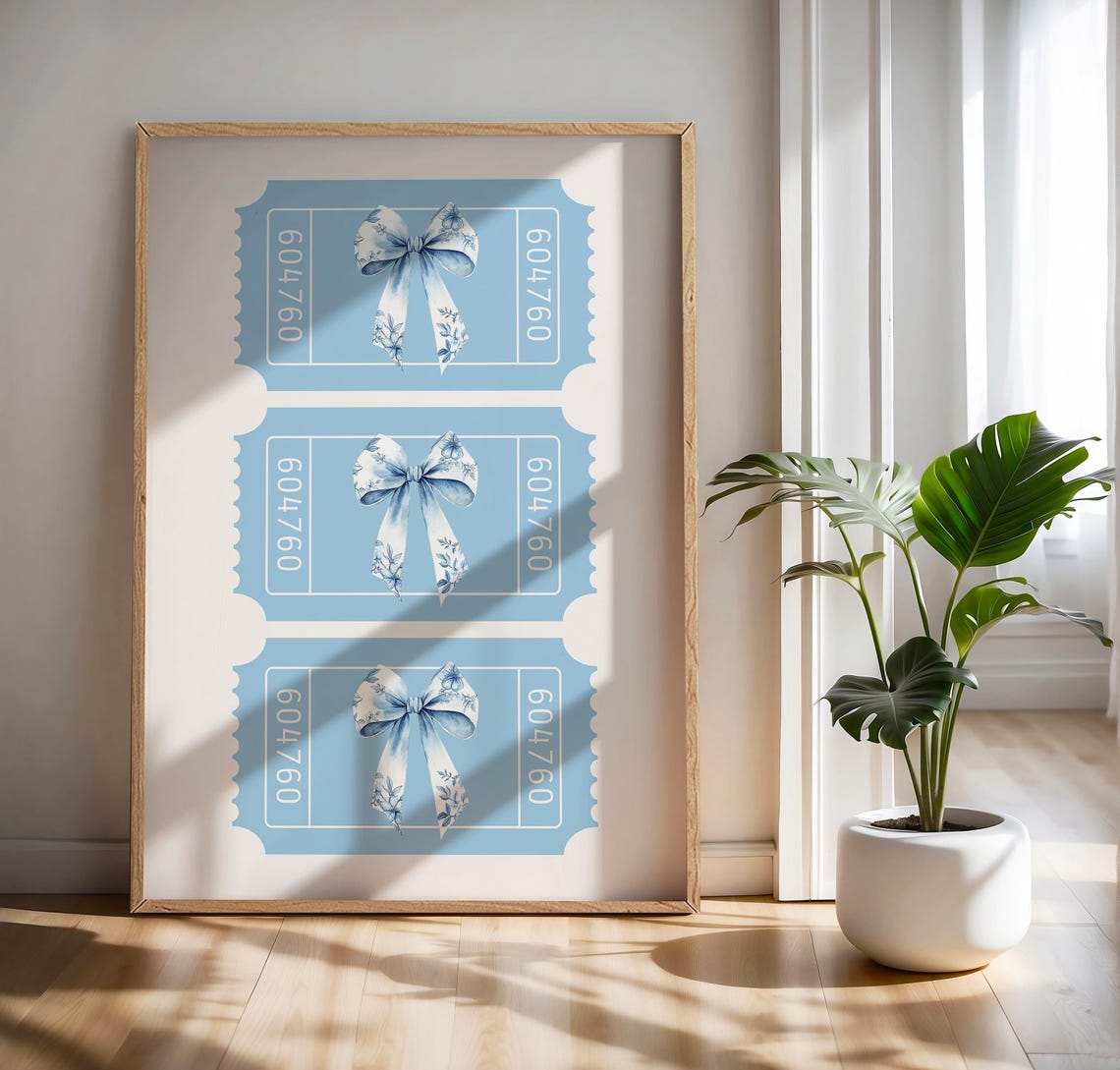 Blue Bow Ticket Poster Trio of Chinoiserie Coquette Dorm Decor - Image 3