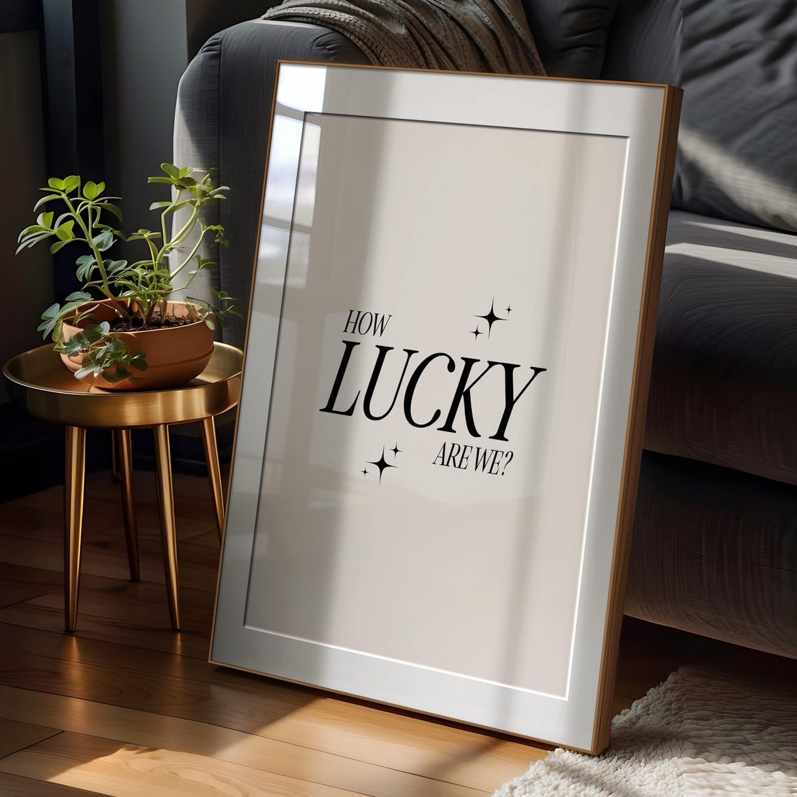 How Lucky Are We Minimalist Black Sparkle Affirmation Poster - Image 2