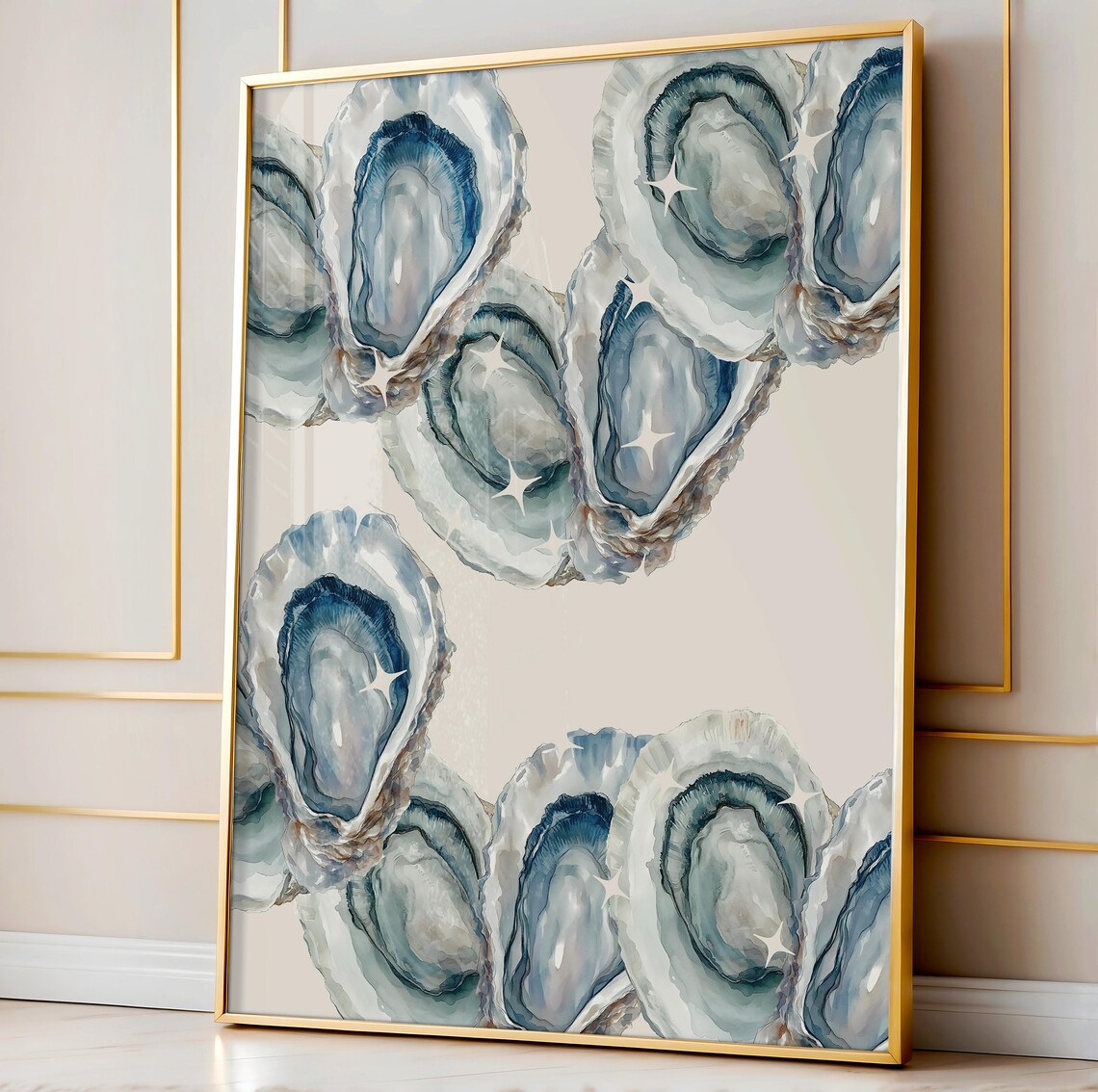Blue Oyster Aesthetic Coastal Beach Art Print - Image 5