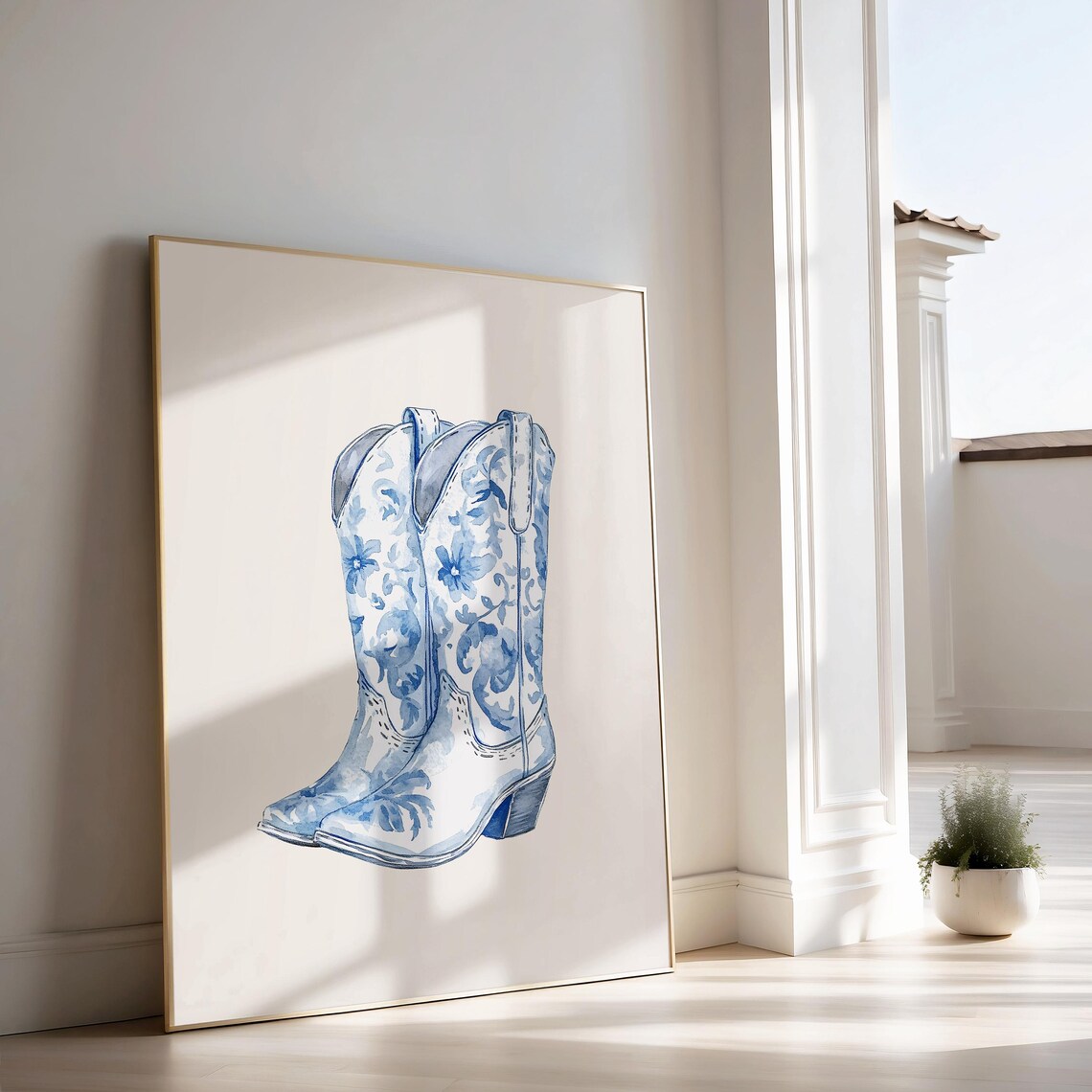 Chinoiserie Cowgirl Boot Print Blue Western Room Decor Cowgirl Wall Art Chinoiserie Wall Art Preppy Room Decor Trendy Blue Prints - Image 2
