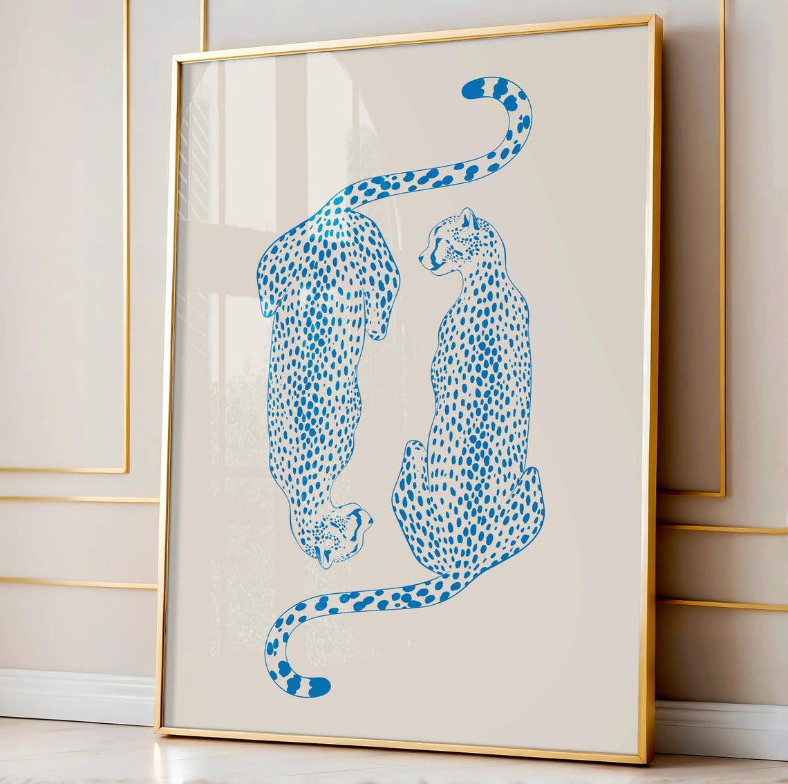 Two Blue Cheetahs Minimalist Wildlife Illustration Poster for Dorms - Image 5