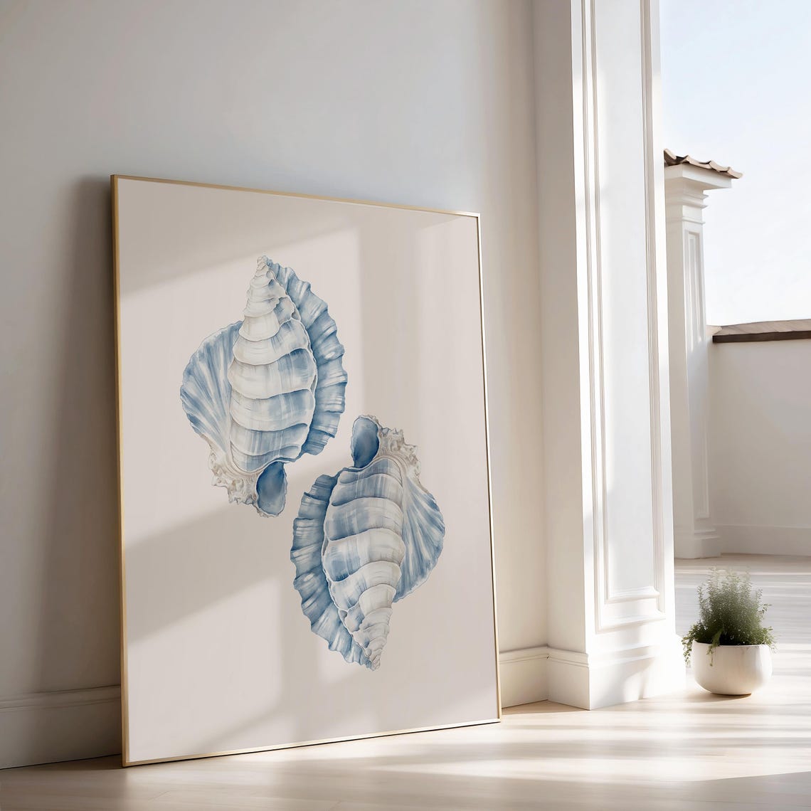 Blue Seashell Poster Watercolor Coastal Shells Beach House Decor - Image 2