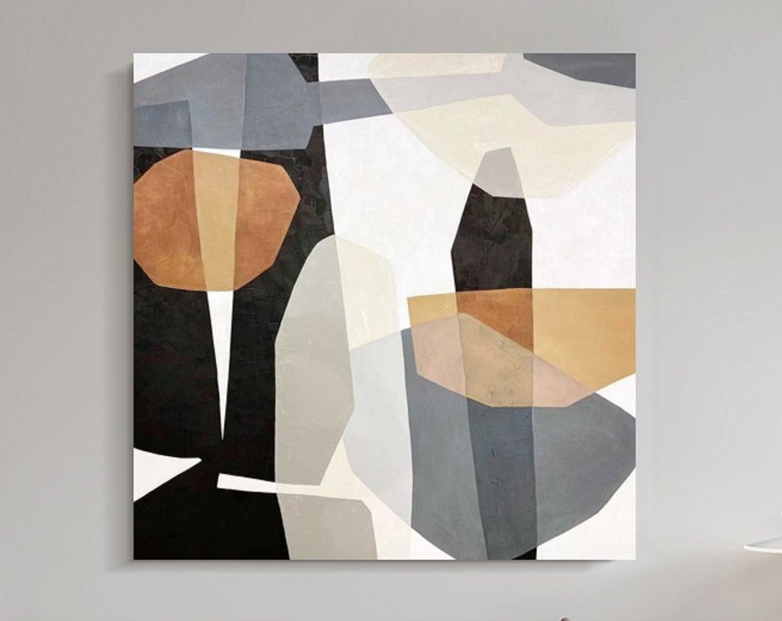 Geometric Black Tan Gray Blocks Bold Modern Abstract Art Poster
